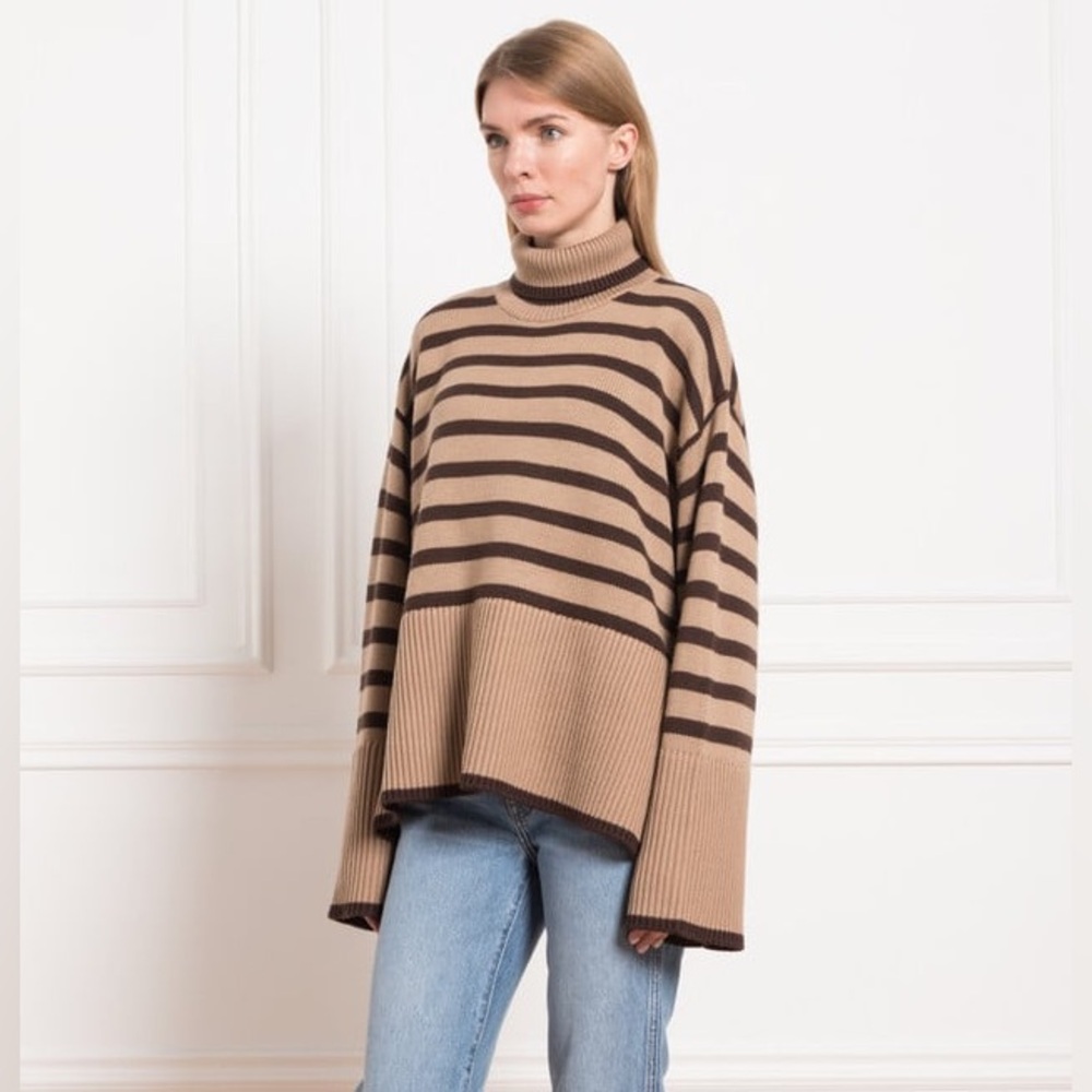 Totême Signature Striped Turtleneck Sweater In Brown